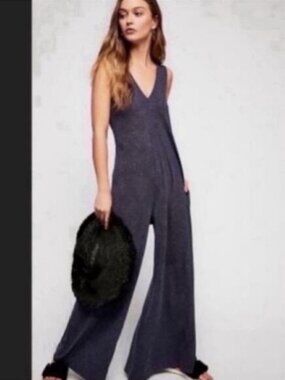 Free People Beach Fulton Wide Leg Jumpsuit (Charcoal Grey Heather)